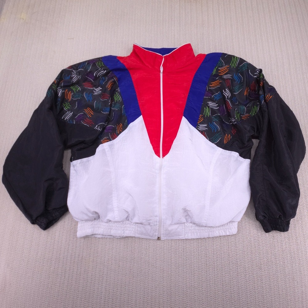 Vintage Sunterra Jacket Women Large Red Black White Full Zip Windbreaker 80s 90s